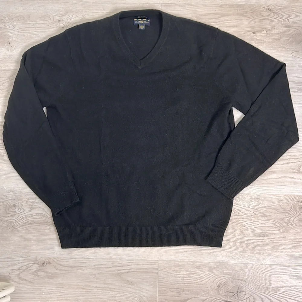 Club Room Mens Cashmere Sweater Black V Neck Pullover Size L Grandpa Academia‎